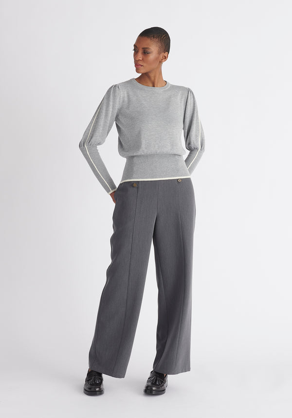 Paisie Contrast Colour Edge Knitted Top in Light Grey